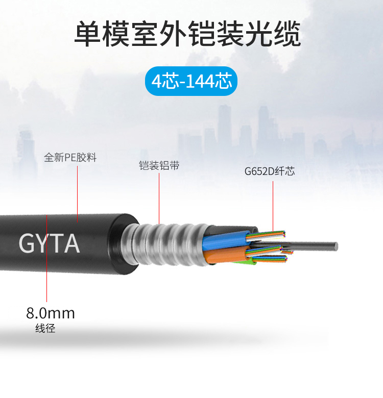 讯浦 GYTA电信级单模4芯-144芯光缆 层绞式铠装光缆 1000米_http://xunpu168.com_所有产品_第1张