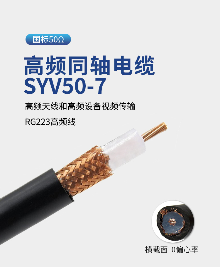 讯浦 SYV50-7射频线馈线单屏蔽/双屏蔽 RG213高频线 铜芯直径7*0.76mm 100米/卷_http://xunpu168.com_馈线_第1张